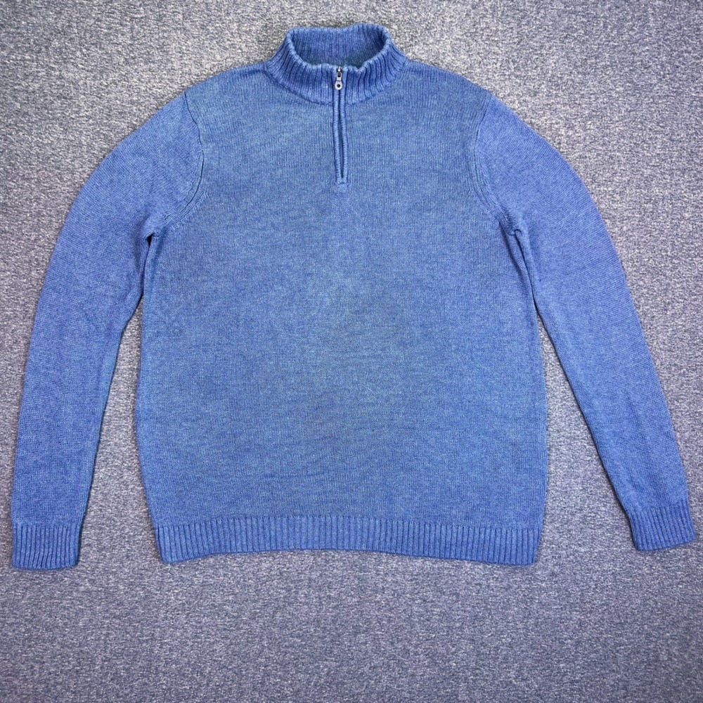 Croft & Barrow Knit Sweater Men 2XLT Tall Blue 1/4 Zip Pullover Ribbed Mock Neck